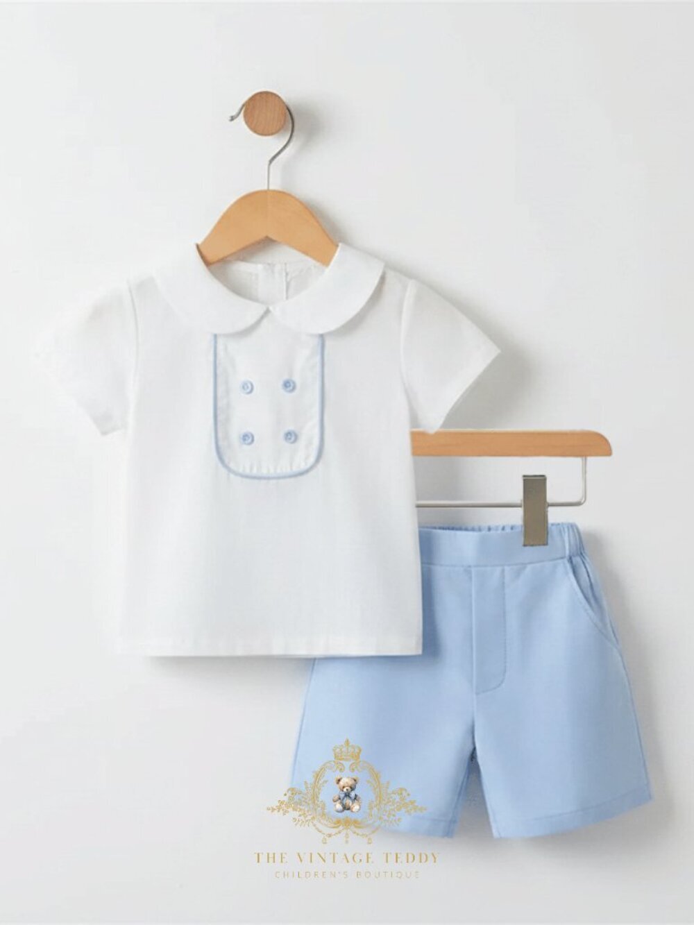 NWT Handsome Boys Matching Set Dress Shirt & Shorts 2-Piece Kids Outfit 3-6M - Picture 3 of 3